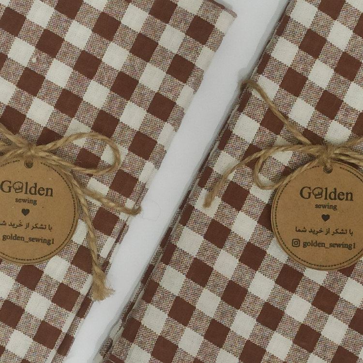 دستمال آشپزخانه Golden Handmade مدل چهارخانه، نخ پنبه موکا بافت زنبوری و آبگیری بالا ،کد ۱۱۰۲
